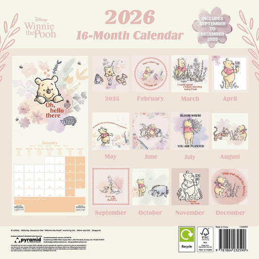 Calendrier Officiel Carré 2026 de Winnie l'Ourson