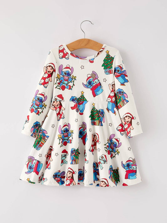 Robe décontractée à manches longues pour filles avec imprimé de personnage d'arbre de Noël d'hiver GRANDEUR 4 ans