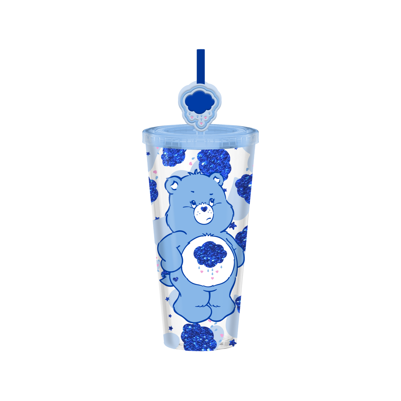 Gobelet froid en plastique Grumpy Bear Pose Cloud Hearts Glitter 24 oz