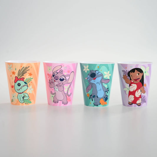 Ensemble de 4 mini-gobelets en plastique 1,5 oz Lilo & Stitch Tropical Panels