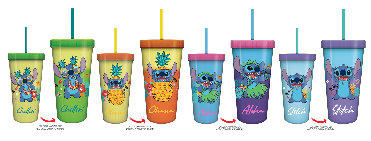 Ensemble de 4 gobelets pour boissons froides Stitch à couleur changeante, 24 oz