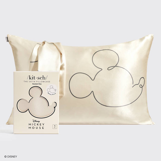 Taie d'oreiller en satin Kitsch & Mickey et Minnie Mr. Mouse -Crème