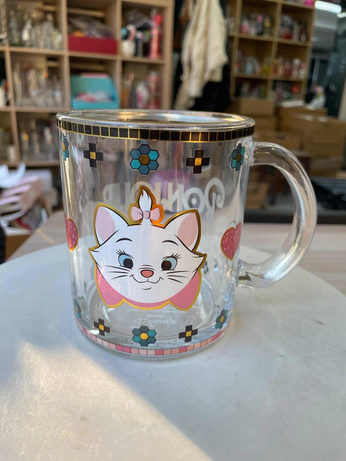 Aristochats CARREAU MARIE BONJOUR Finition métallisée 17,5 oz Tasse à café en verre