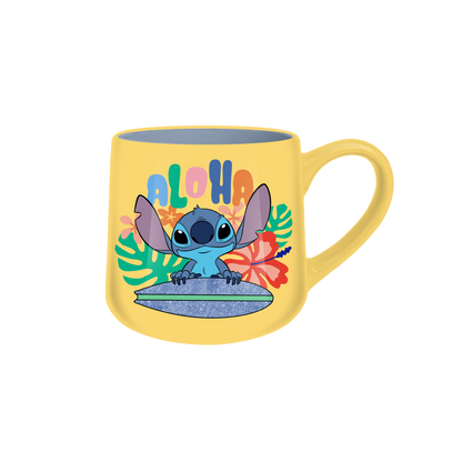Mug en céramique effilé 18oz Lilo & Stitch Surfboard Glitter