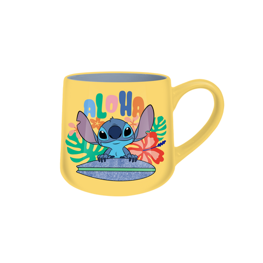 Mug en céramique effilé 18oz Lilo & Stitch Surfboard Glitter