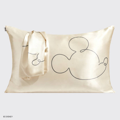 Taie d'oreiller en satin Kitsch & Mickey et Minnie Mr. Mouse -Crème