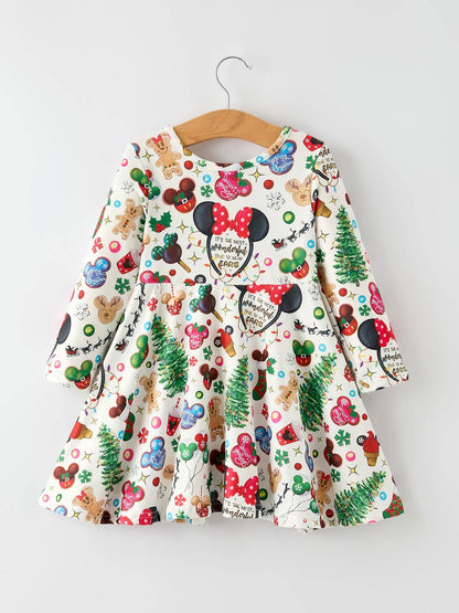 Robe de Noël festive pour filles avec ballon coloré et personnages GRANDEUR 6 ans