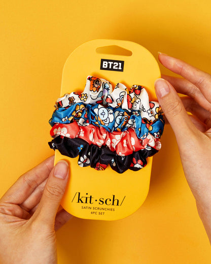 Lot de 4 chouchous Kitsch Satin Sleep BT21 x Kitsch