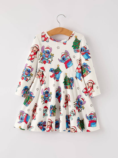 Robe décontractée à manches longues pour filles avec imprimé de personnage d'arbre de Noël d'hiver: GRANDEUR 6 ans