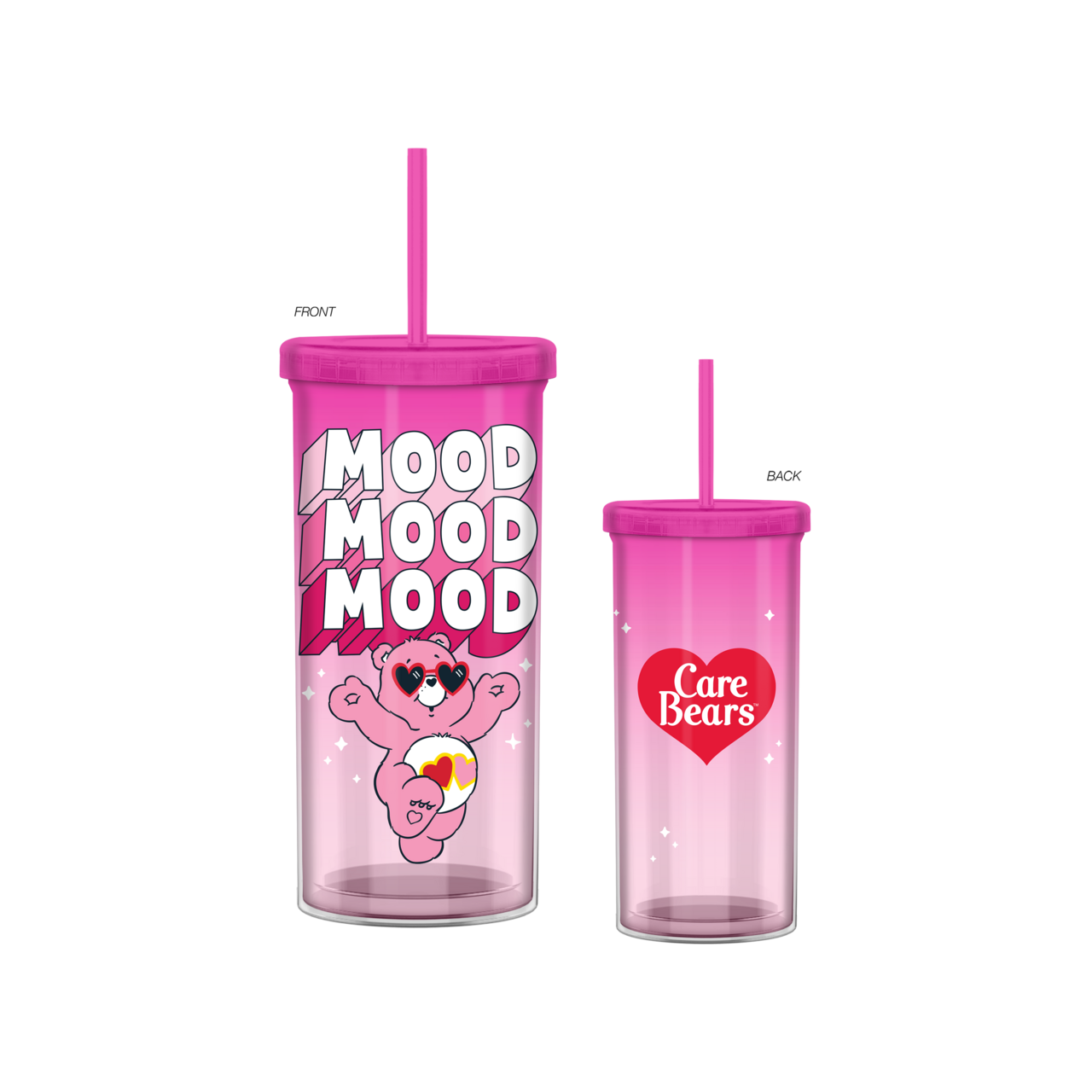 Grande tasse à froid Care Bears Pink Mood en plastique de 20 oz avec couvercle