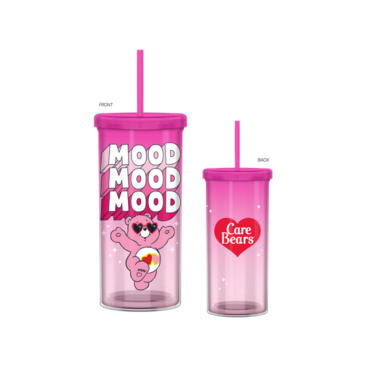 Grande tasse à froid Care Bears Pink Mood en plastique de 20 oz avec couvercle