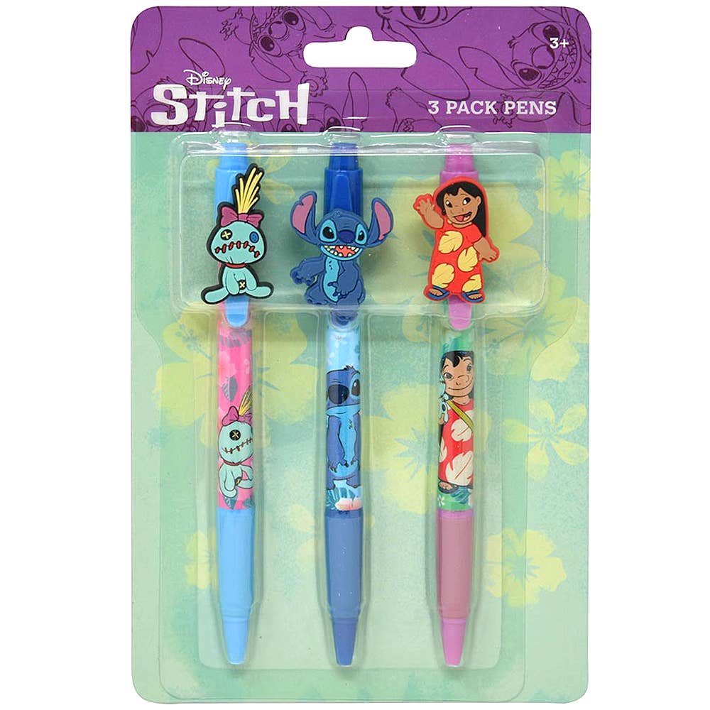 STITCH 3PC STYLOS AVEC CLIP PERSONNAGE EN CAOUTCHOUC