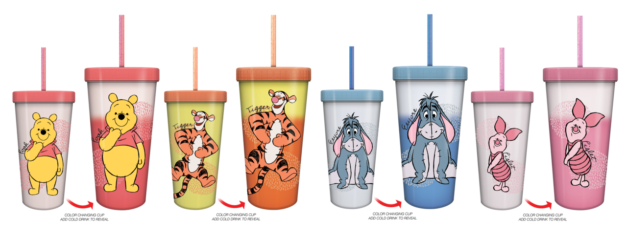 Ensemble de gobelets Winnie Pooh Sketch 24 oz à changement de couleur, paquet de 4