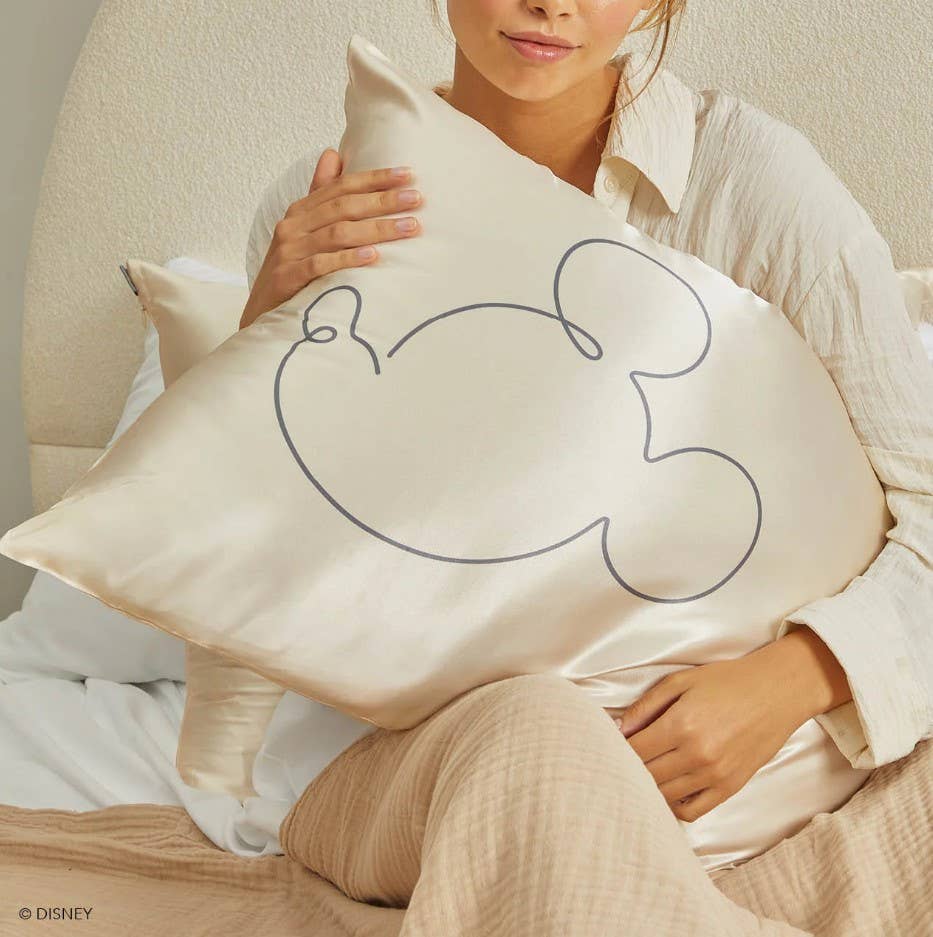 Taie d'oreiller en satin Kitsch & Mickey et Minnie Mr. Mouse -Crème
