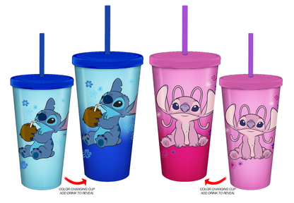 Lilo and Stitch and Angel Lot de 2 gobelets froids à changement de couleur de 24 oz