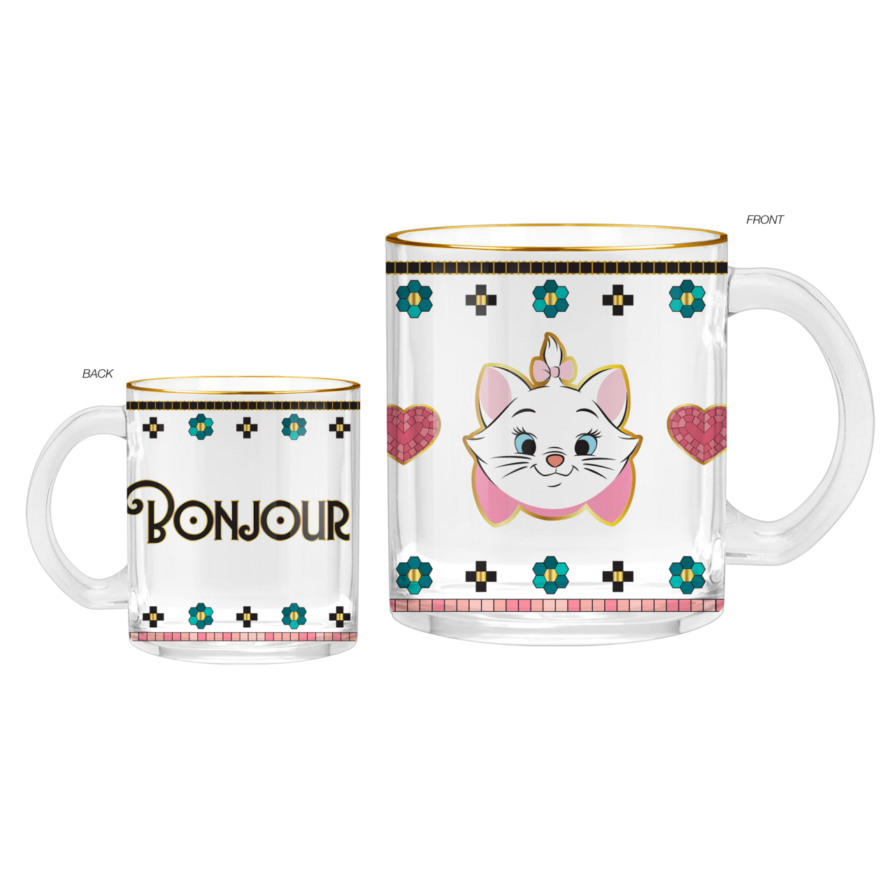 Aristochats CARREAU MARIE BONJOUR Finition métallisée 17,5 oz Tasse à café en verre