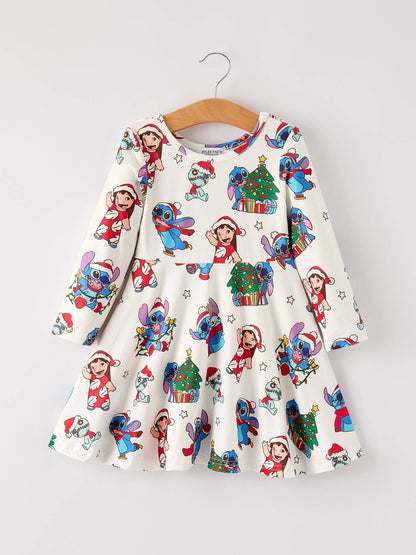 Robe décontractée à manches longues pour filles avec imprimé de personnage d'arbre de Noël d'hiver GRANDEUR 4 ans
