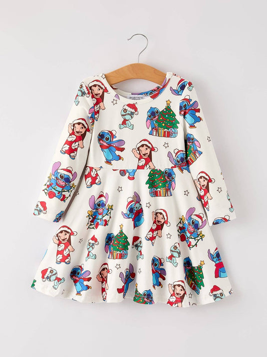 Robe décontractée à manches longues pour filles avec imprimé de personnage d'arbre de Noël d'hiver: GRANDEUR 6 ans