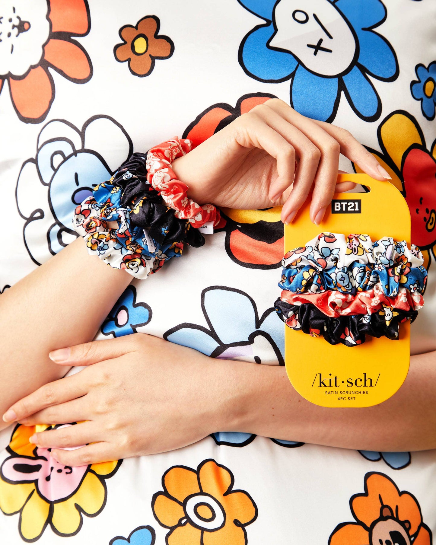 Lot de 4 chouchous Kitsch Satin Sleep BT21 x Kitsch