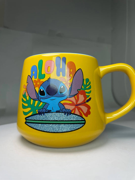 Mug en céramique effilé 18oz Lilo & Stitch Surfboard Glitter