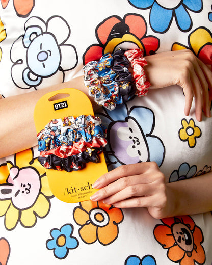 Lot de 4 chouchous Kitsch Satin Sleep BT21 x Kitsch