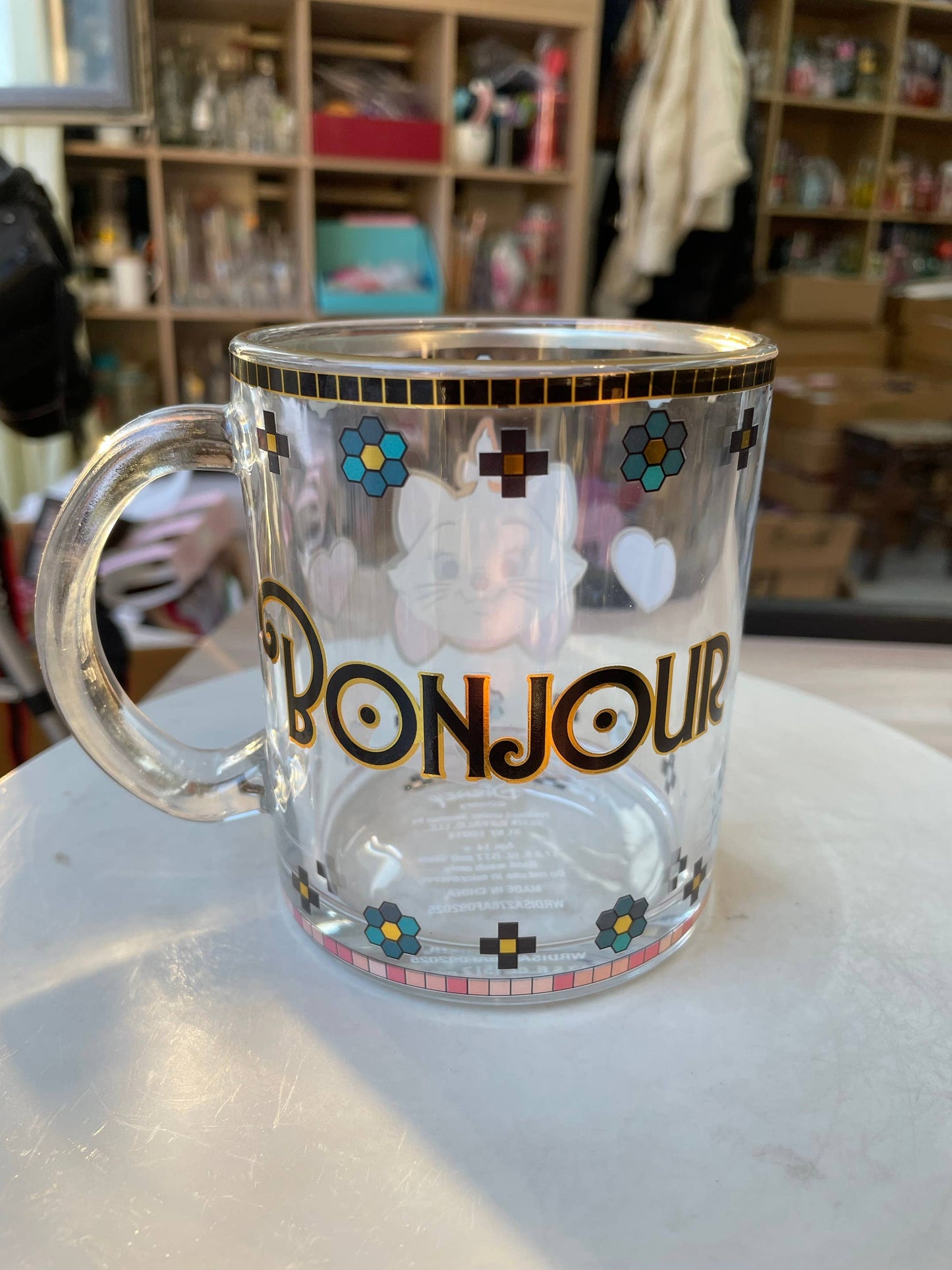 Aristochats CARREAU MARIE BONJOUR Finition métallisée 17,5 oz Tasse à café en verre