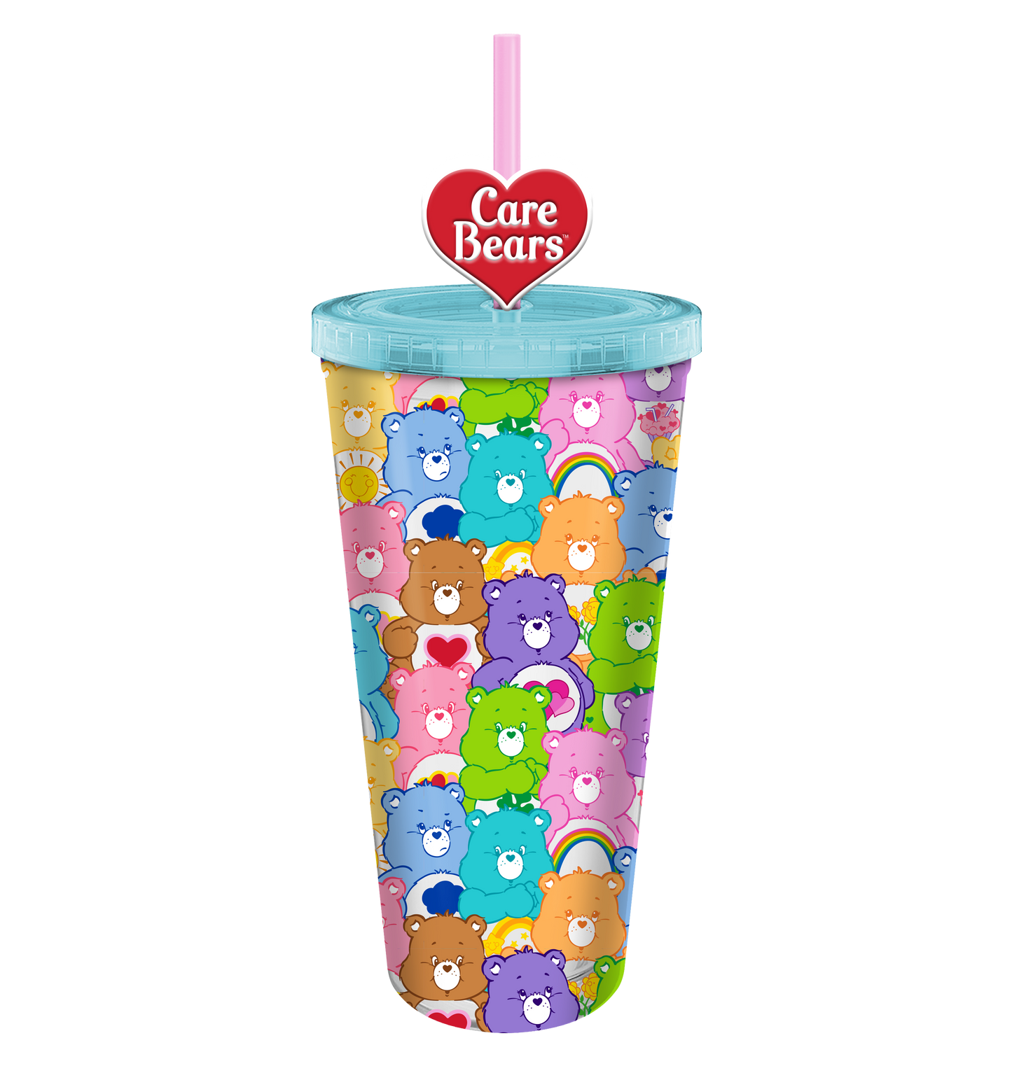 Care Bears 24 oz. Tasse froide en plastique avec couvercle et dessus en paille