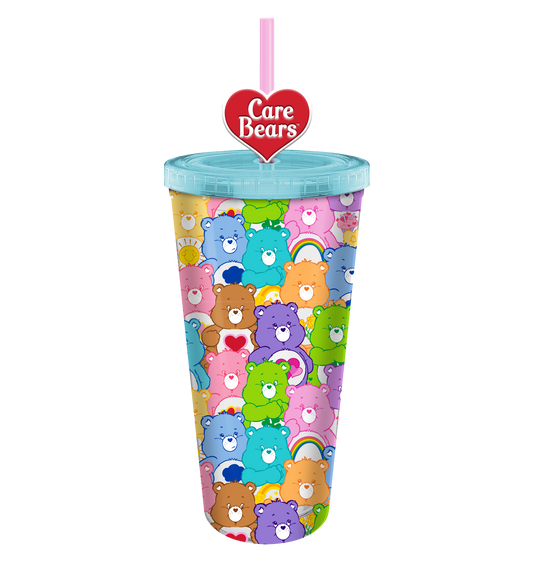 Care Bears 24 oz. Tasse froide en plastique avec couvercle et dessus en paille